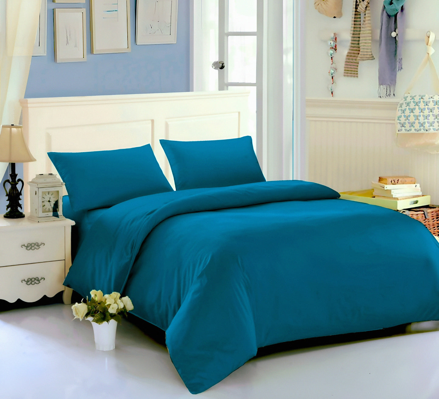 Soft teal mix cotton bedsheet - مفرش قطن تركواز ناعم