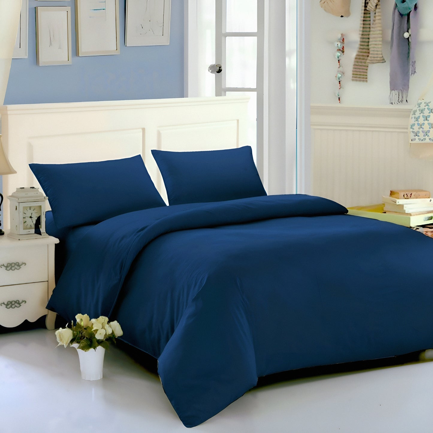 Soft cotton dark blue bedding - مفارش قطنية أزرق ملكي