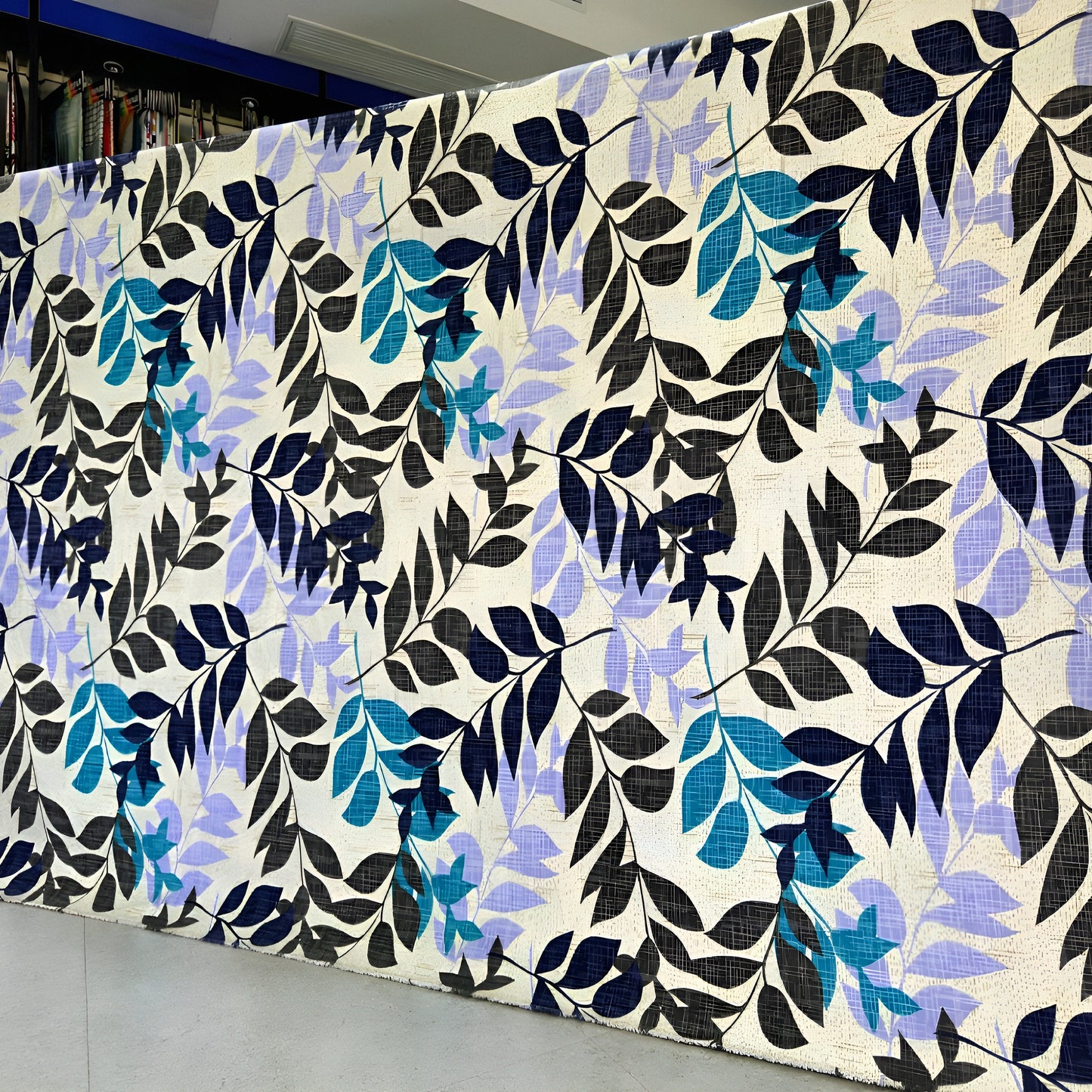 Fabric with blue and black leaf pattern design mix cotton bedsheet all sizes and wholesale available