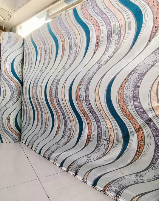 Silver Wave mixed-cotton bedsheet roll displayed with wave pattern for wholesale hotel and retail use.