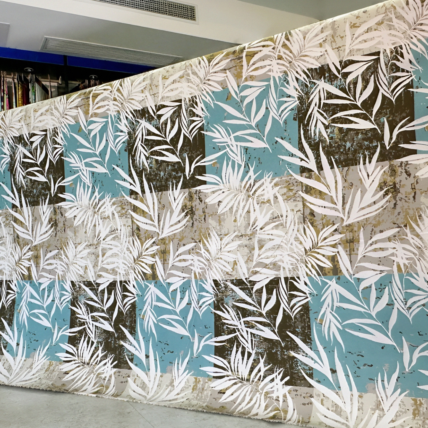 Blue & Beige Tropical Leaf Printed Bedsheet Set – Mix Cotton