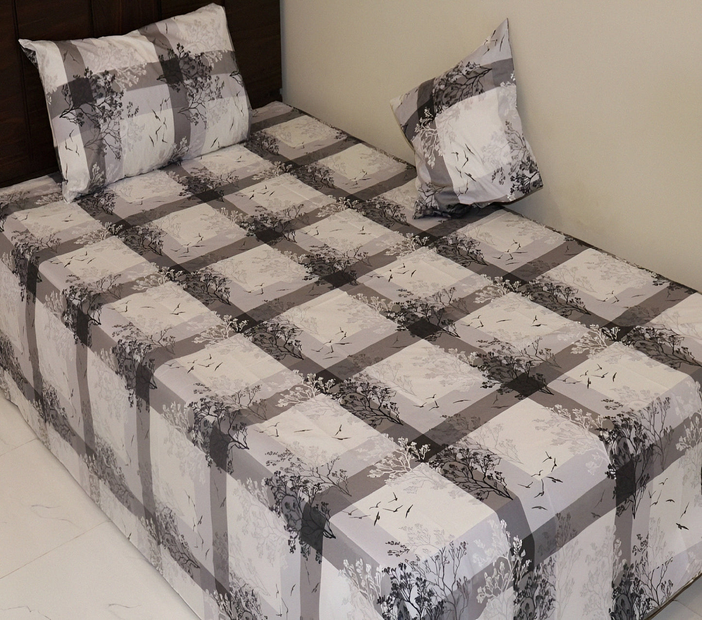 Premium mix cotton checked bedsheet for bedroom in dual color design
