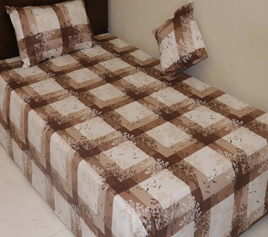 Checked cotton bedsheet set in orange and with pillow covers