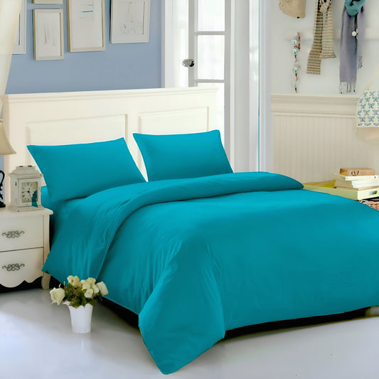 Cyan plain hotel bedsheet set - مفارش سرير تركواز فندقية