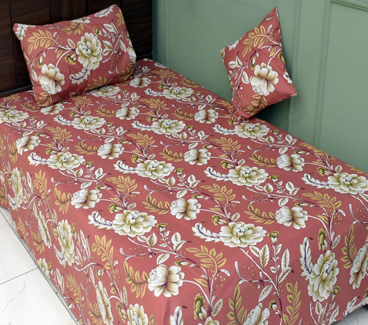 Red floral cotton bedsheet with pillow covers