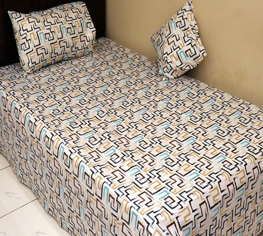 Geometric cotton bedsheet set with pillow covers, available for wholesale roll worldwide