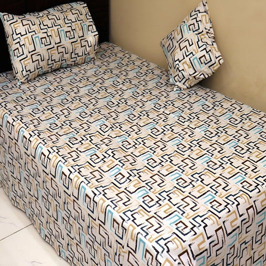 Geometric cotton bedsheet set with pillow covers, available all sizes in uae