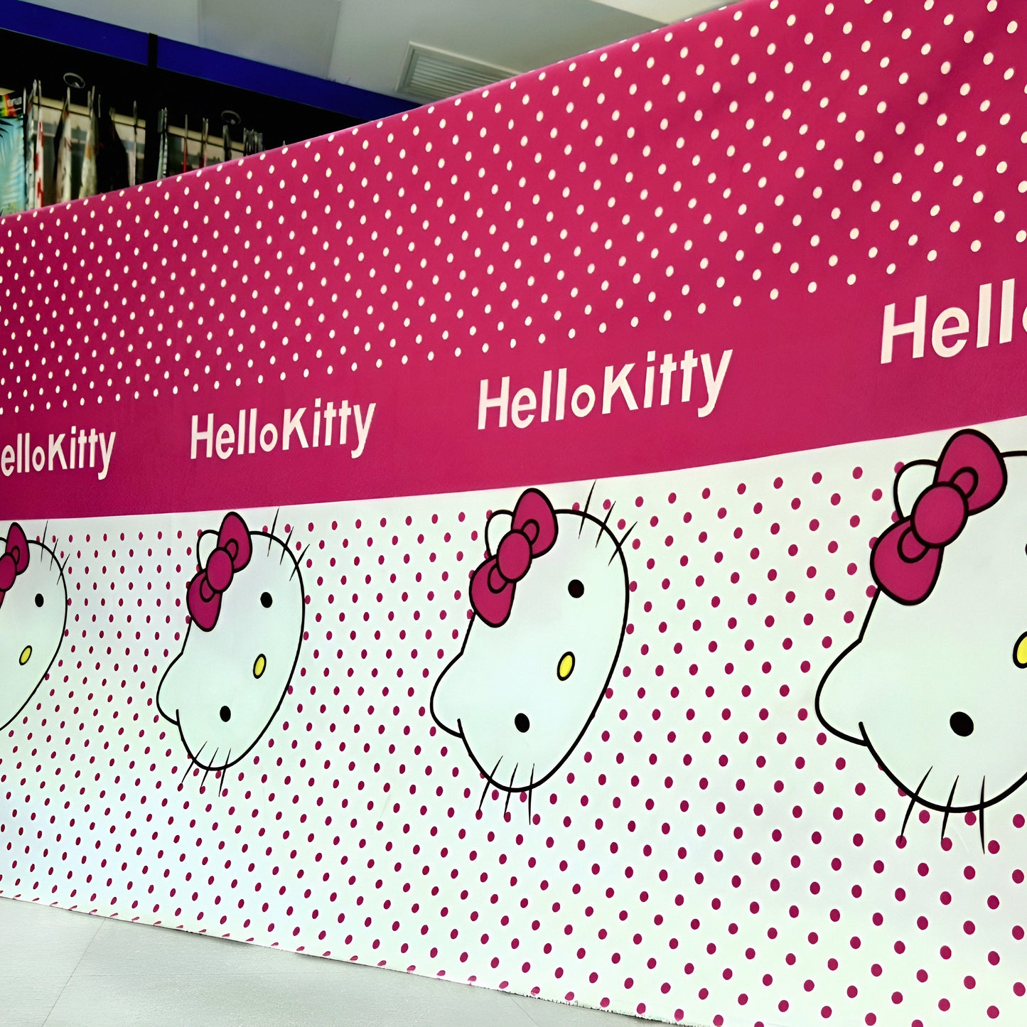 Official Hello Kitty pink mixed-cotton bedsheet roll displayed for wholesale buyers — available Single to King.
