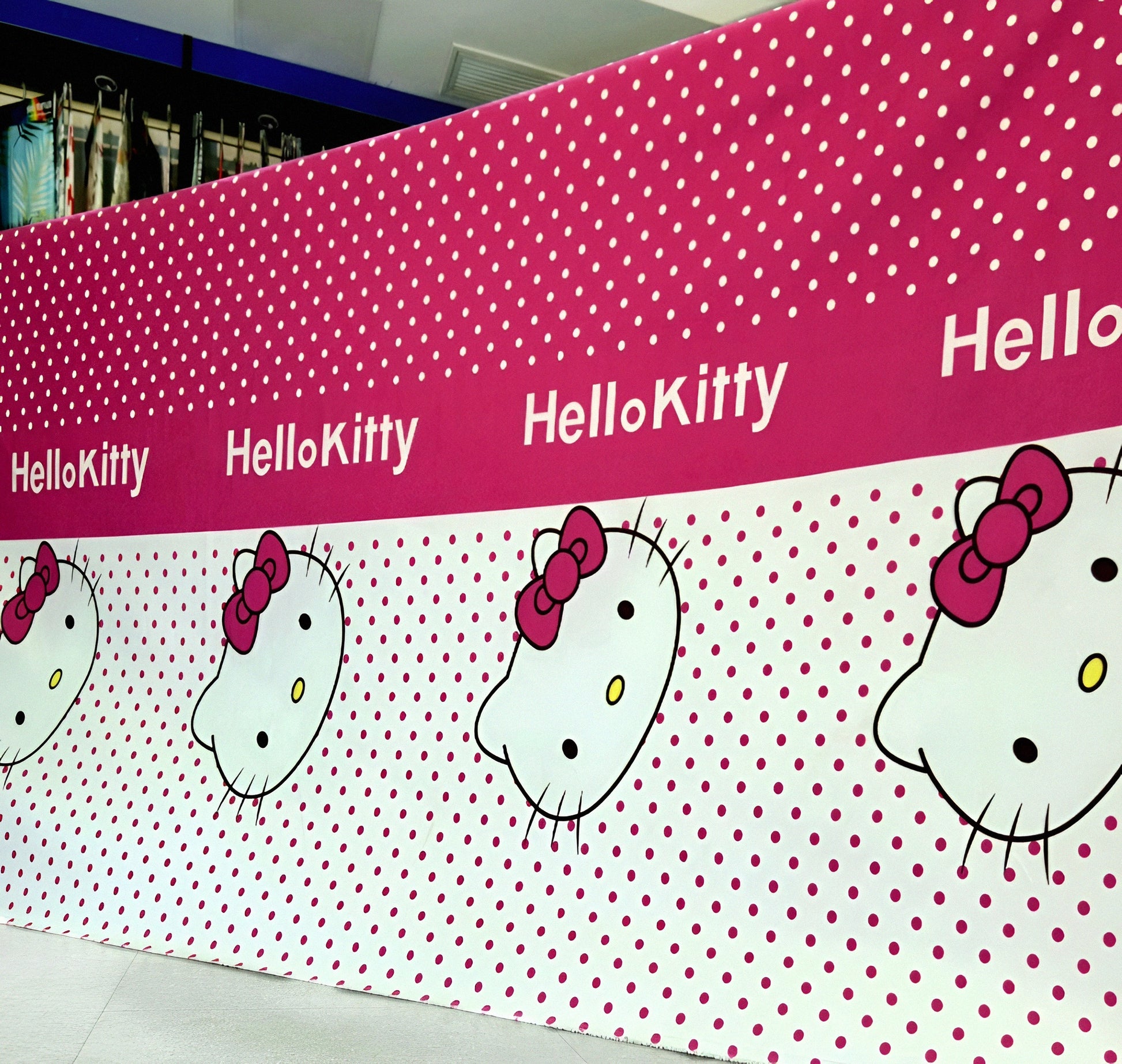 Official Hello Kitty pink mixed-cotton bedsheet roll displayed for wholesale buyers — available Single to King.
