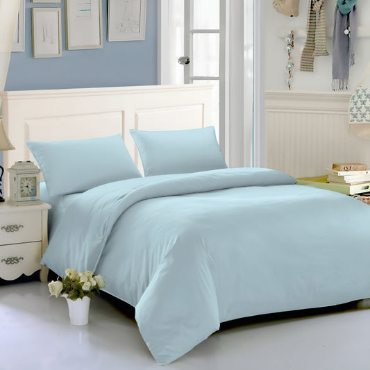 Light blue luxury bedsheet set on modern bed