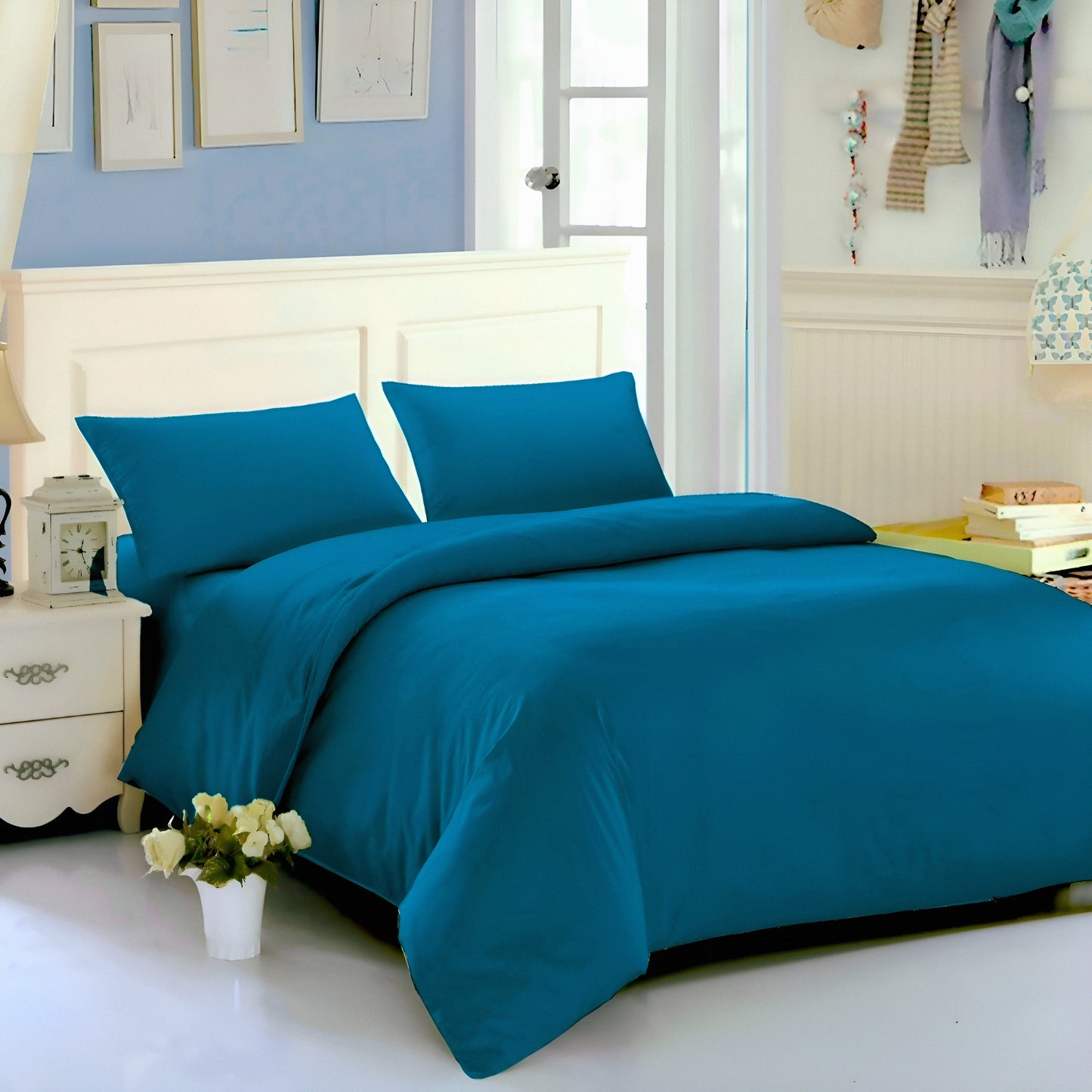 Soft teal mix cotton bedsheet - مفرش قطن تركواز ناعم