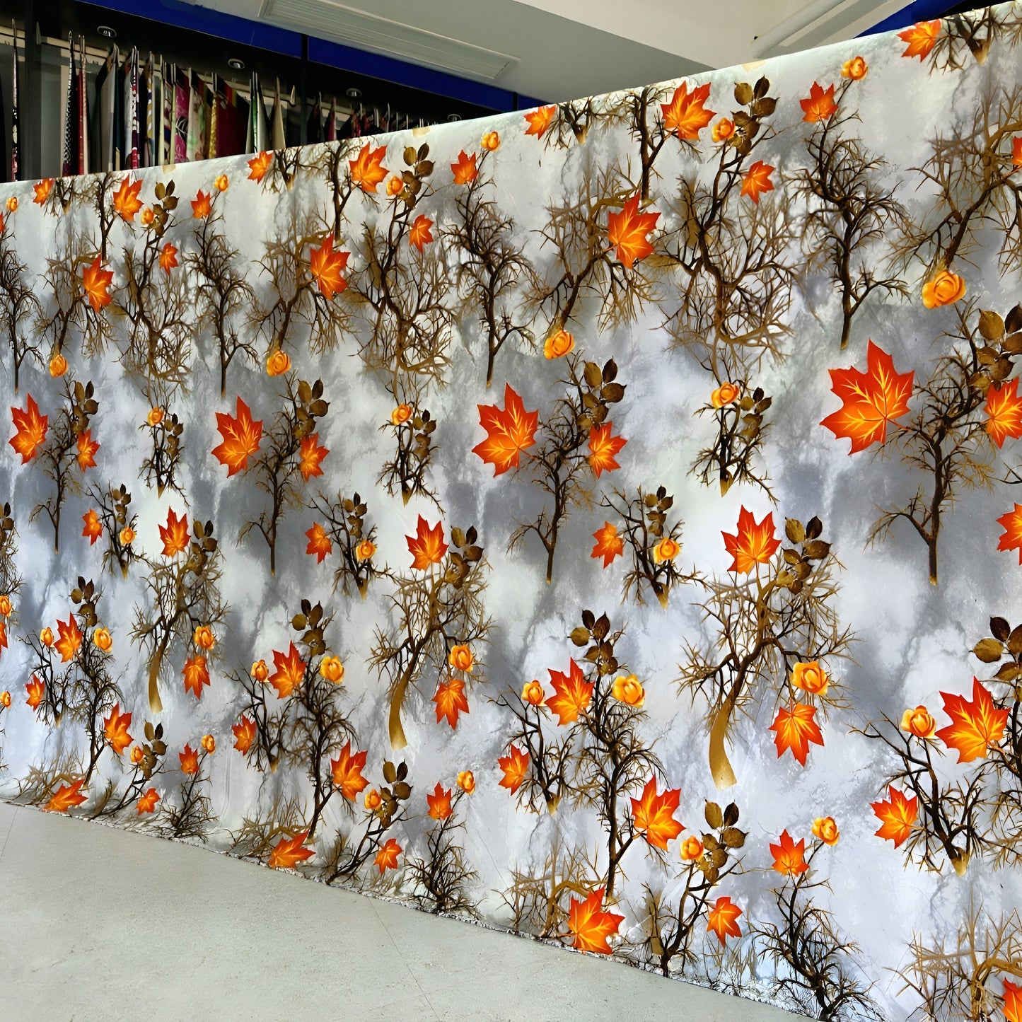 Soft cotton maple-print bedsheet set with autumn orange leaves — شراشف قطنية بتصميم أوراق الخريف البرتقالية