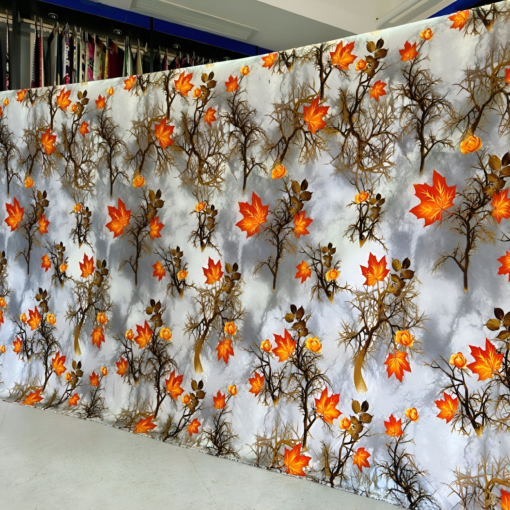 Soft cotton maple-print bedsheet set with autumn orange leaves — شراشف قطنية بتصميم أوراق الخريف البرتقالية