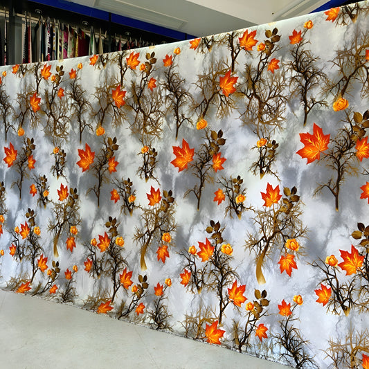 Soft cotton maple-print bedsheet set with autumn orange leaves — شراشف قطنية بتصميم أوراق الخريف البرتقالية