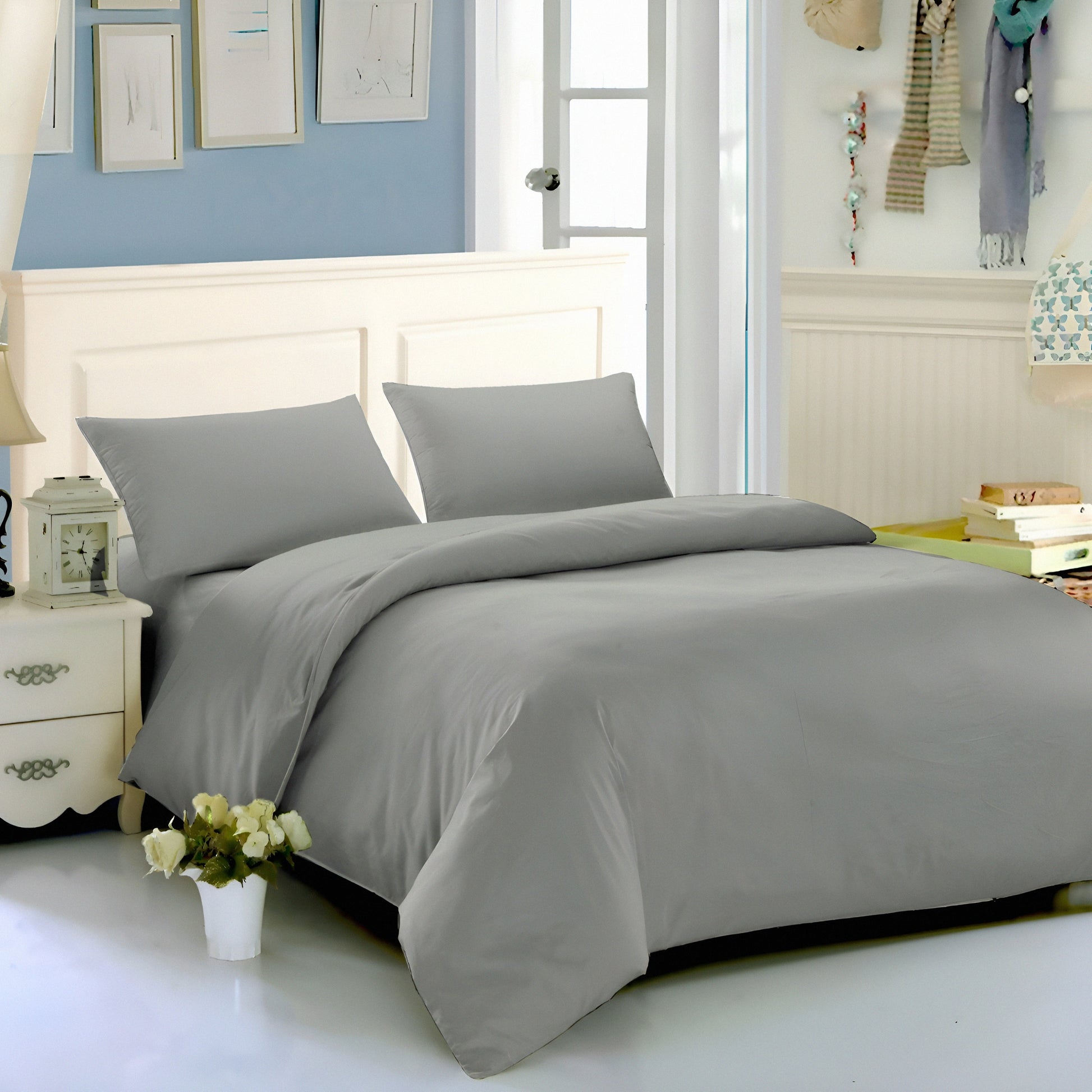 Soft grey luxury bedsheet set for UAE bedrooms – ملاية رمادي فاخرة