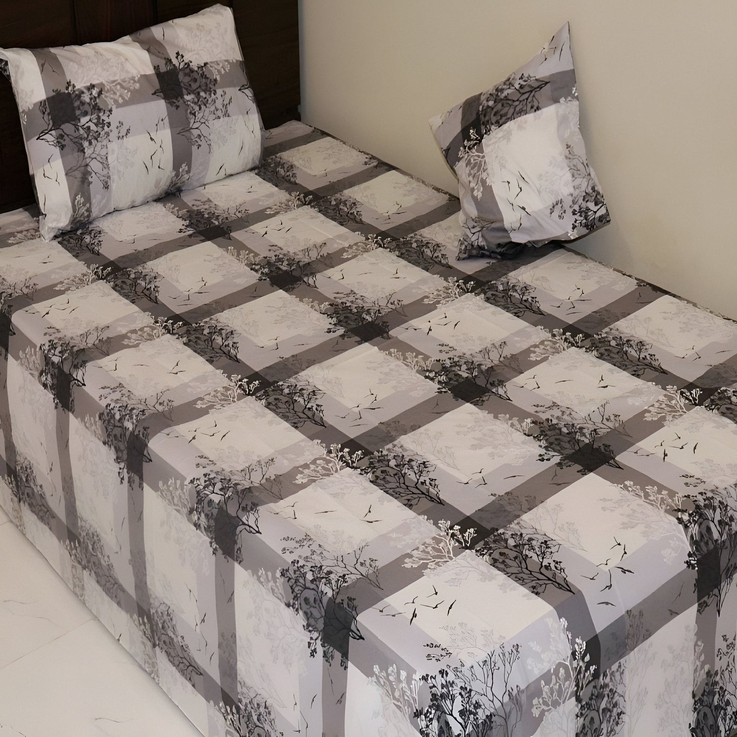 Premium mix cotton checked bedsheet for bedroom in dual color design