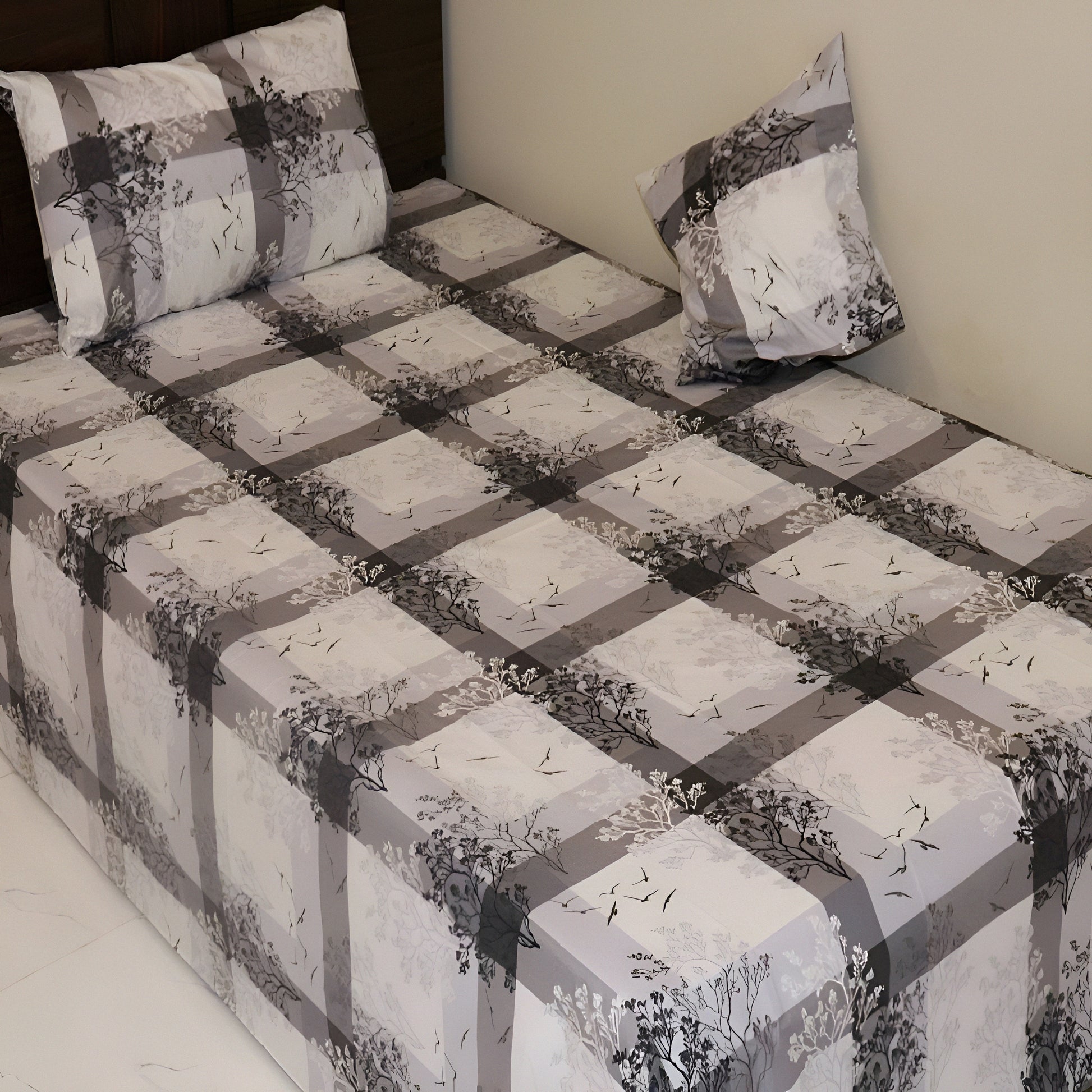 Premium mix cotton checked bedsheet for bedroom in dual color design