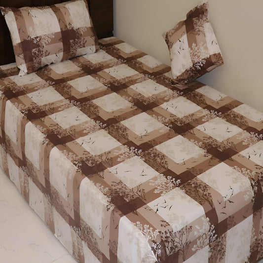 Checked cotton bedsheet set in orange and with pillow covers