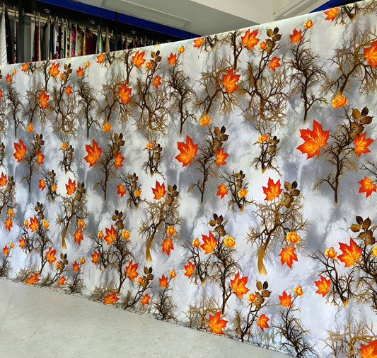 Soft cotton maple-print bedsheet set with autumn orange leaves — شراشف قطنية بتصميم أوراق الخريف البرتقالية