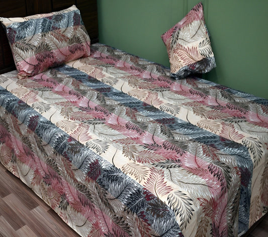 Maroon and beige cotton bedsheet with elegant leaf pattern design
