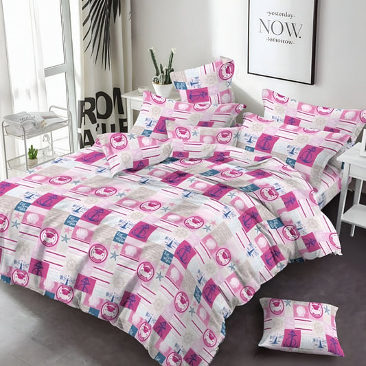Pink and blue printed cotton bedsheet set for stylish bedroom decor in UAE – Marjan3x