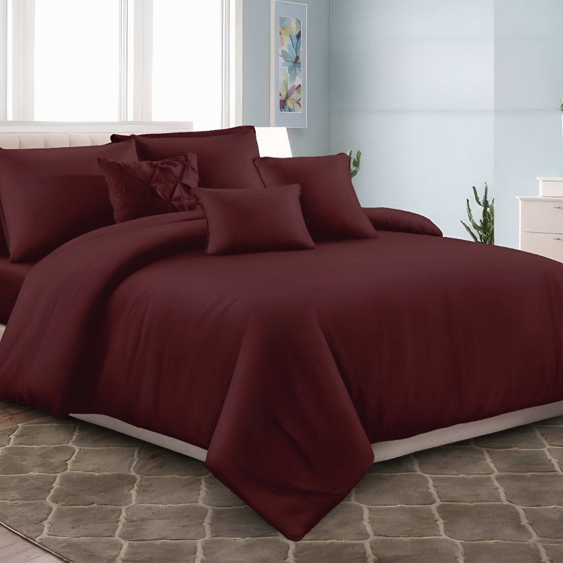 Hotel style maroon plain bedsheet set