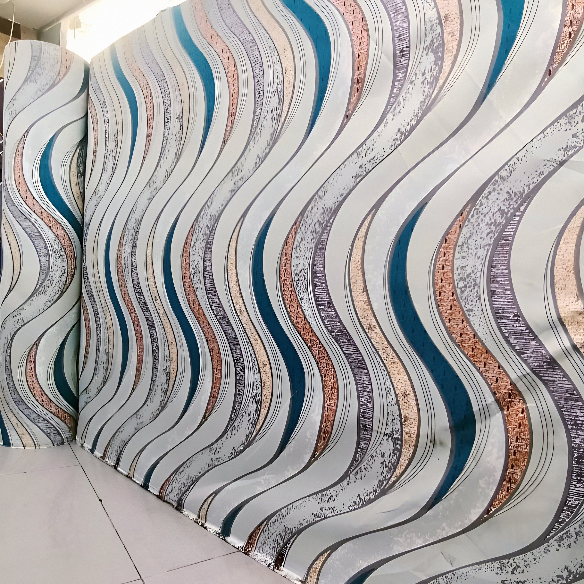 Mixed-cotton bedsheet roll with silver wave pattern displayed for wholesale buyers.