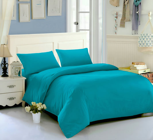 Cyan plain hotel bedsheet set - مفارش سرير تركواز فندقية