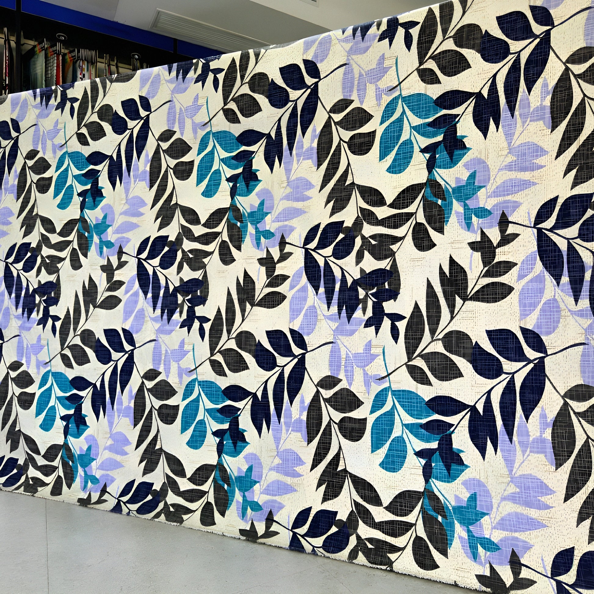 Fabric with blue and black leaf pattern design mix cotton bedsheet all sizes and wholesale available