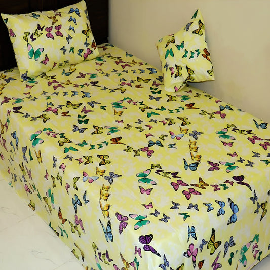 Yellow butterfly printed bedsheet set – سرير بطبعة فراشات