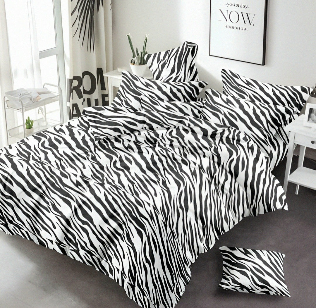 Zebra Print Double Bedsheet with 2 Pillow Covers